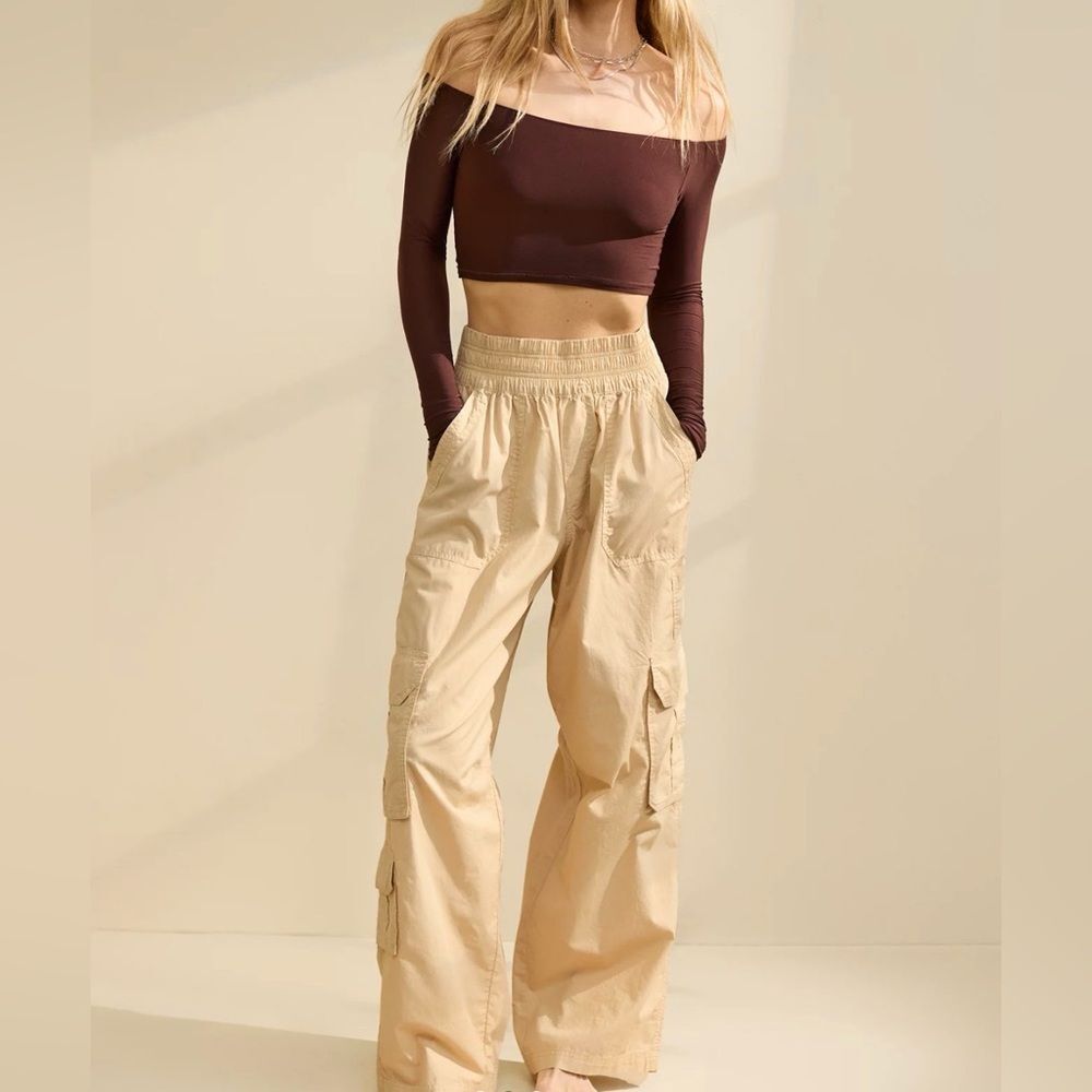 Aerie Parachute Cargo Tan Pants 100% Cotton Spring '24 Women's S Pockets